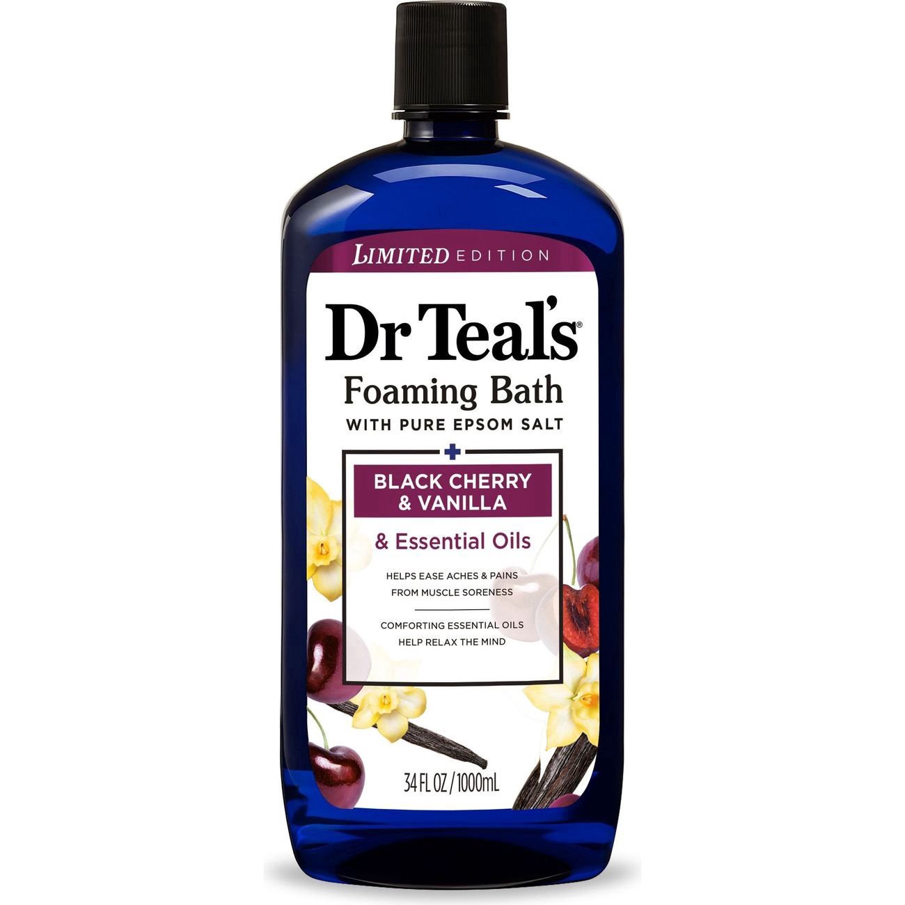 slide 1 of 1, Dr. Teal's Black Cherry & Vanilla Foaming Bath 34 fl oz, 34 fl oz
