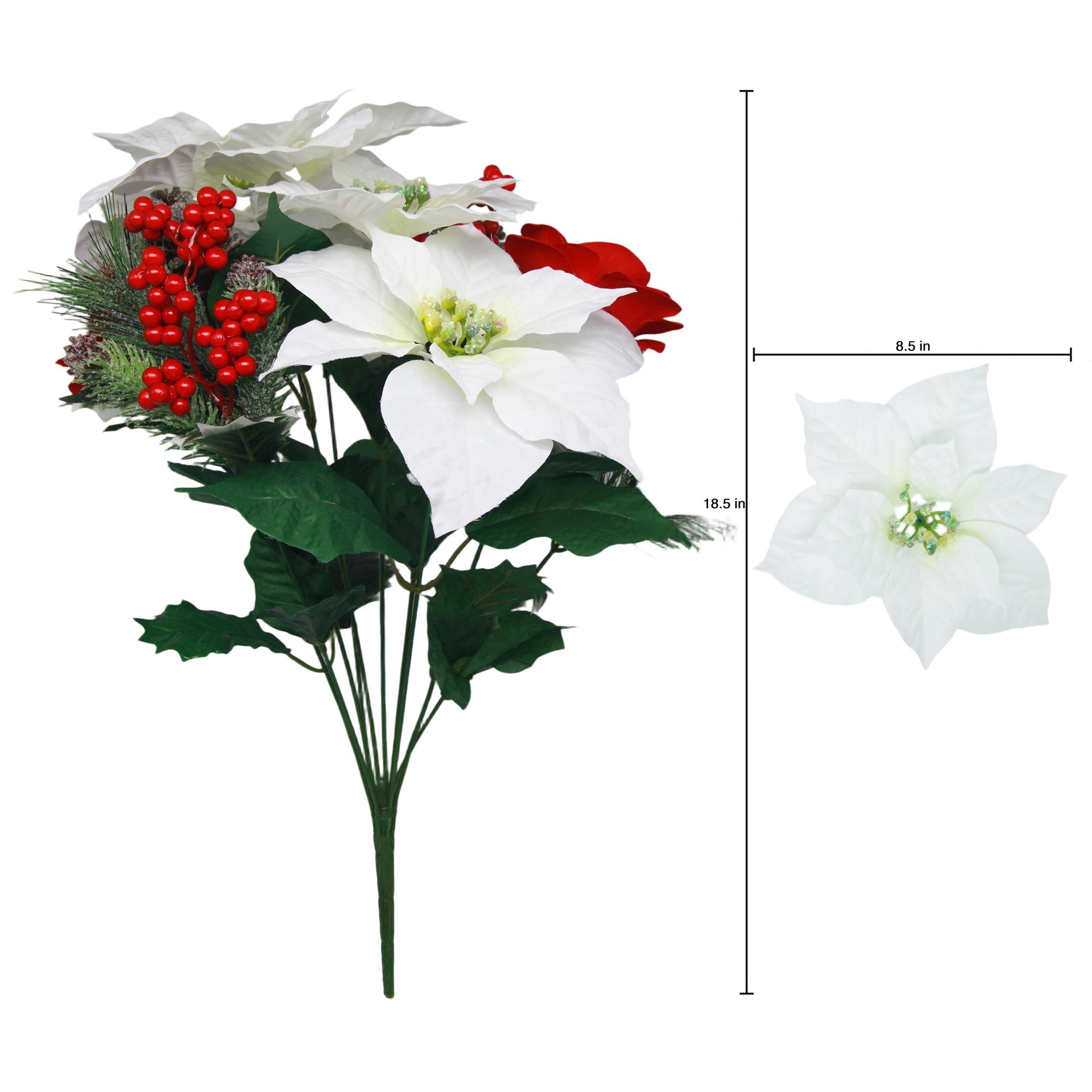 slide 2 of 3, 18.5" White Poinsettia & Red Rose Mix Deluxe Bush By Ashland, 18.5 in