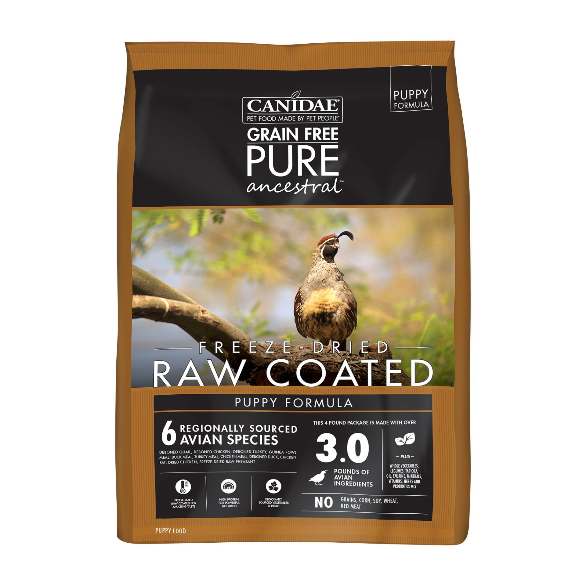 slide 1 of 1, CANIDAE PURE Ancestral Raw Coated Puppy Formula Dry Dog Food, 4 lb