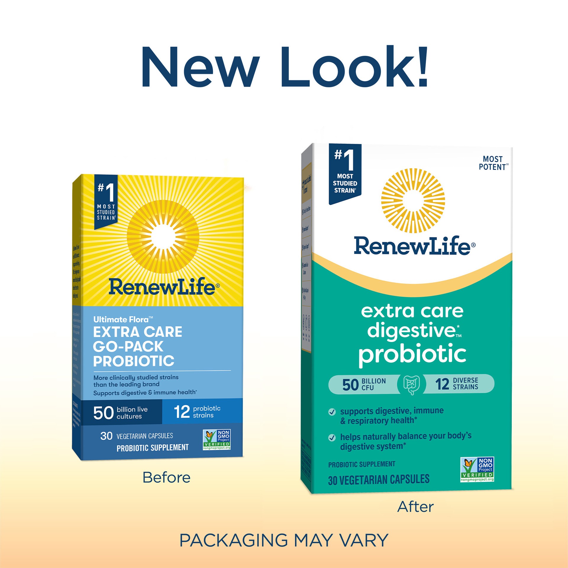 slide 5 of 5, Renew Life Extra Care Go-Pack Probiotic Supplement, 30 Vegetarian Probiotic Capsules, 50 Billion CFU, 30 ct