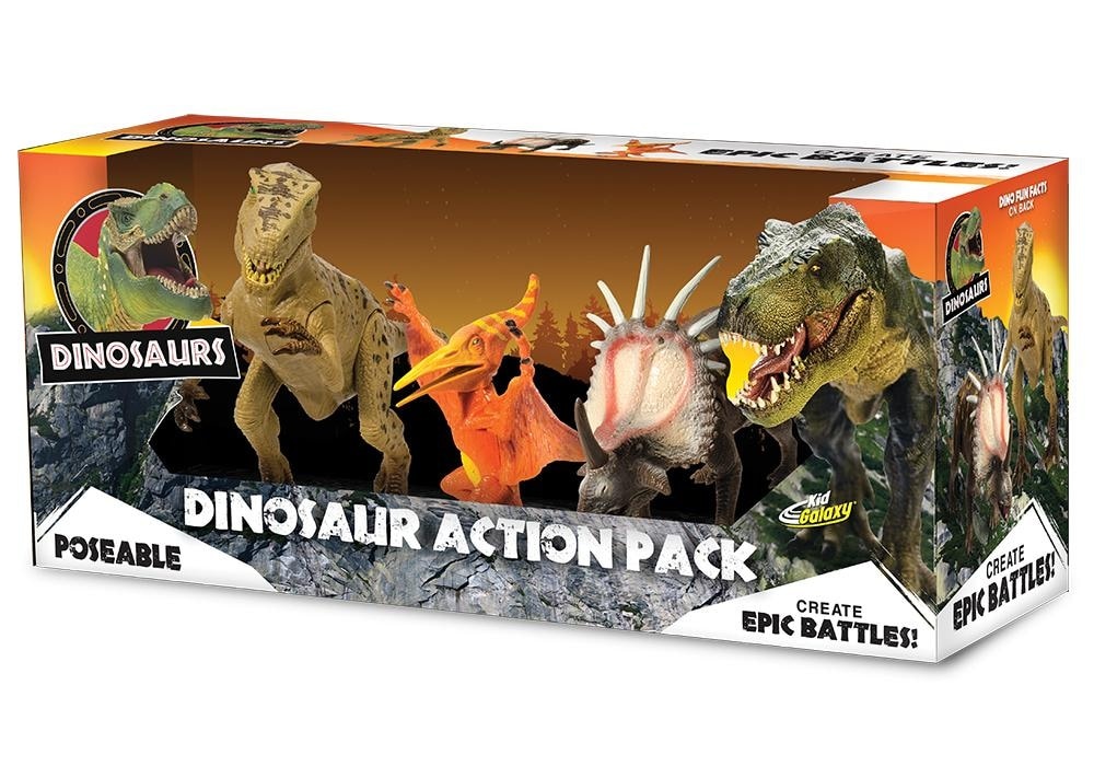 slide 1 of 1, Kid Galaxy Poseable Dinosaurs - 3 Pack, 9 in