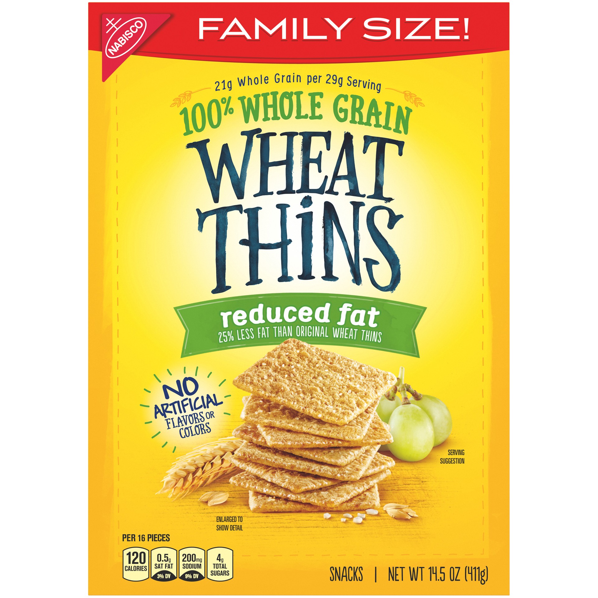 slide 1 of 8, Wheat Thins Reduced Fat Whole Grain Wheat Crackers, Family Size, 14.5 oz, 14.5 oz