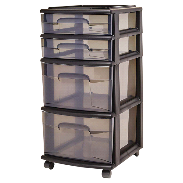 slide 1 of 1, Homz 4-Drawer Large Storage Cart - Black with Smoke Drawers, 1 ct