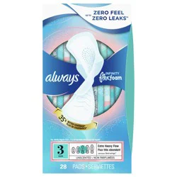 Always Infinity Feminine Pads for Women, Size 3, Extra Heavy Flow, with wings, Unscented, 28 CT
