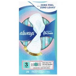 Always Infinity Feminine Pads for Women, Size 3, Extra Heavy Flow, with wings, Unscented, 28 CT