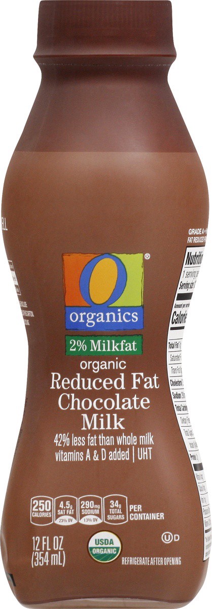 slide 6 of 9, O Organics Milk Chocolate Reduced Fat 2% Uht, 12 fl oz