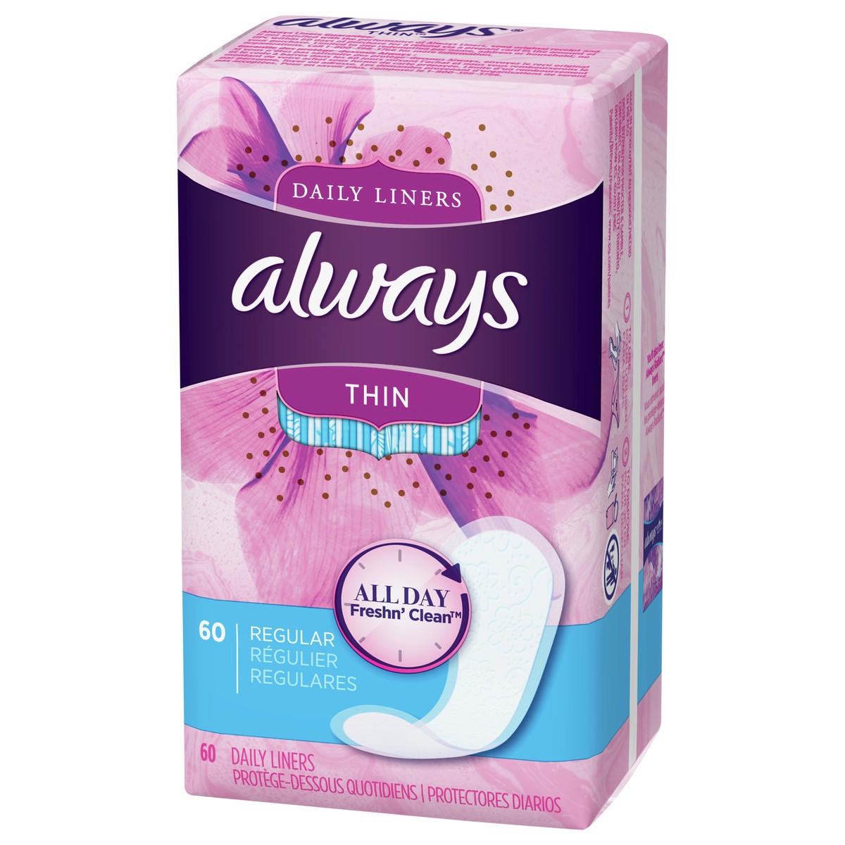 slide 3 of 4, Always Daily Liners Thin Nofeel Protection Regular Unscented, 60 ct