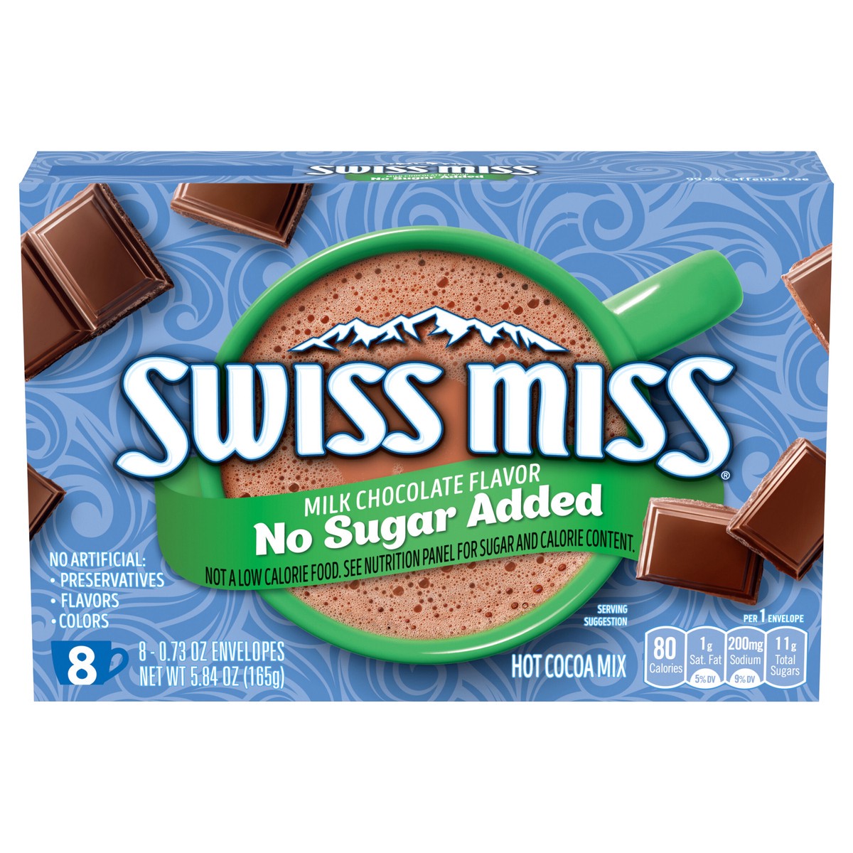 slide 1 of 1, Swiss Miss No Sugar Added Milk Chocolate Flavored Hot Cocoa Mix, Hot Cocoa Mix Packets - 8 ct; 0.73 oz, 8 ct; 0.73 oz