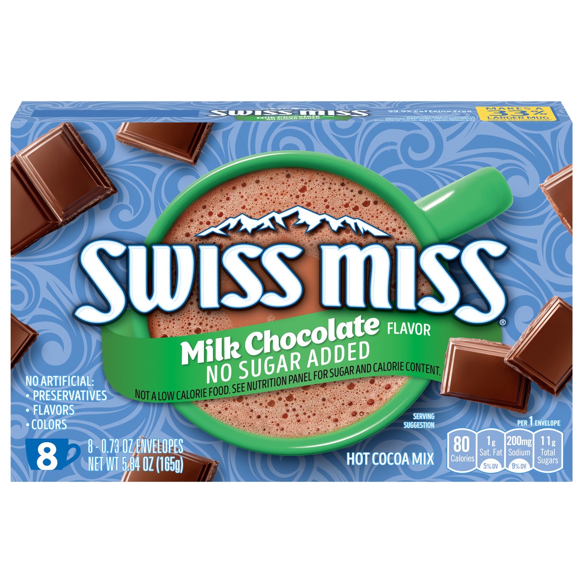 slide 1 of 1, Swiss Miss No Sugar Added Milk Chocolate Flavor Hot Cocoa Mix Envelope 8 ea, 8 ct; 0.73 oz