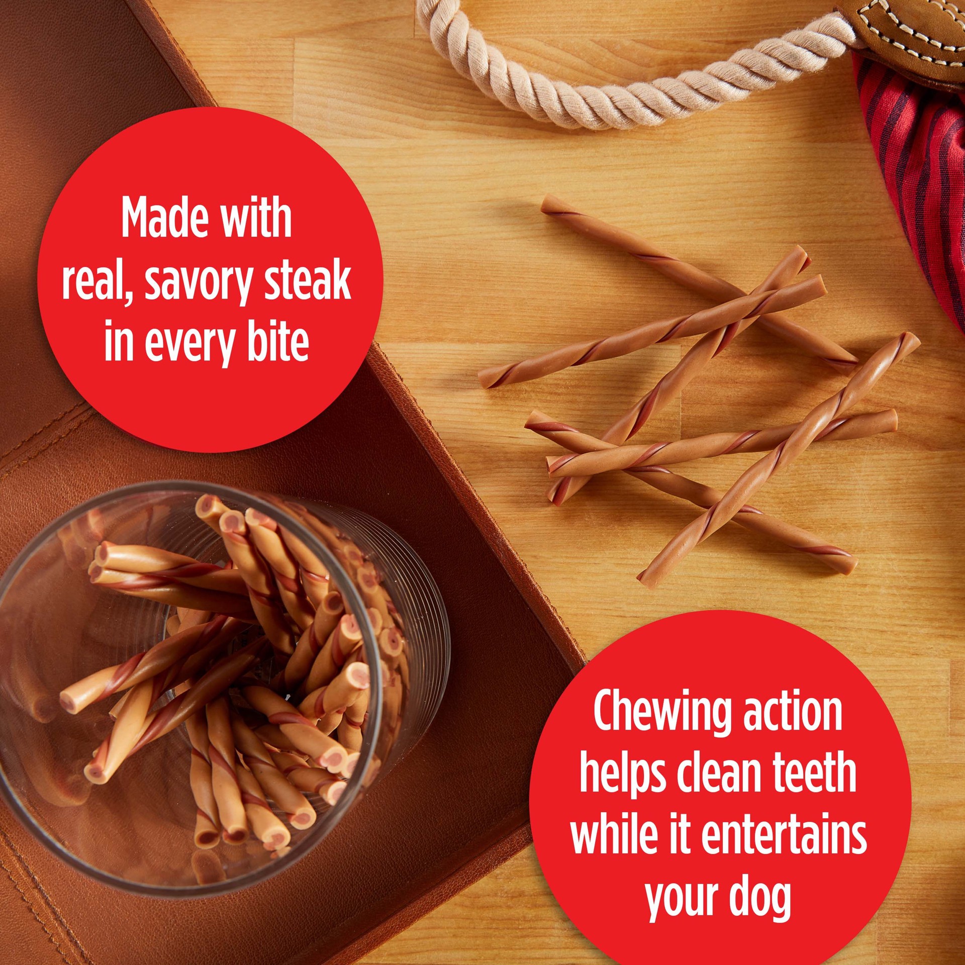 slide 9 of 9, Milk-Bone What′s Steak′n Bacon Flavor Twists, Rawhide Free Dog Chews, Bag of 20, 20 ct