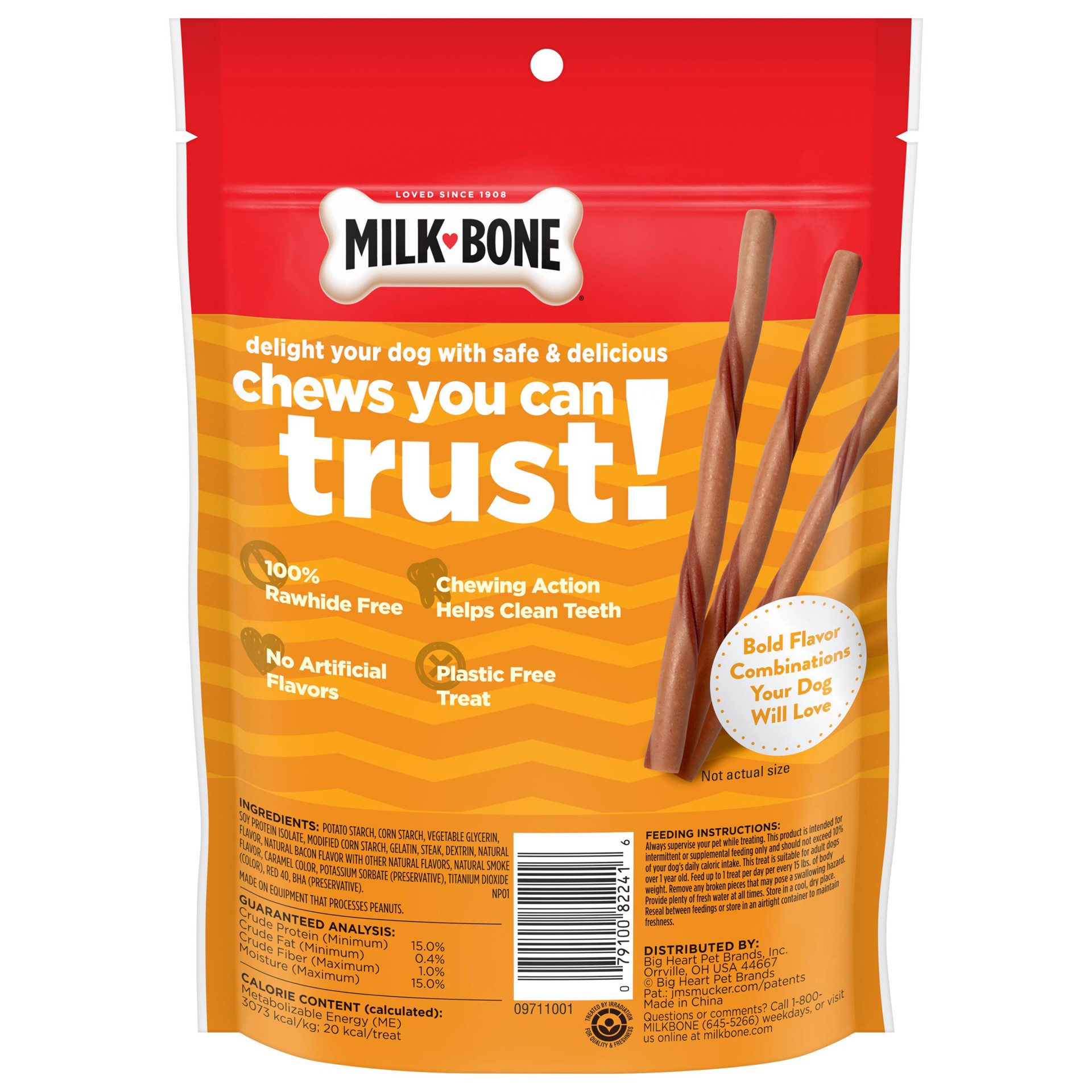 slide 3 of 9, Milk-Bone What′s Steak′n Bacon Flavor Twists, Rawhide Free Dog Chews, Bag of 20, 20 ct
