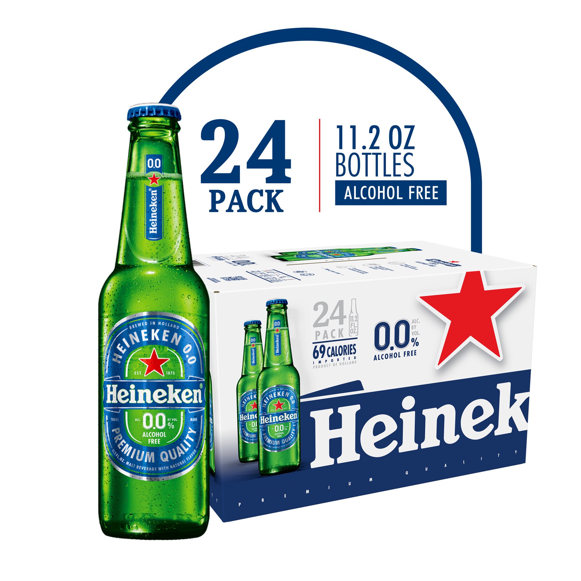 slide 1 of 7, Heineken 0.0 Non-Alcoholic Beer, 24 Pack, 11.2 fl oz Bottles, 24 ct; 11 oz