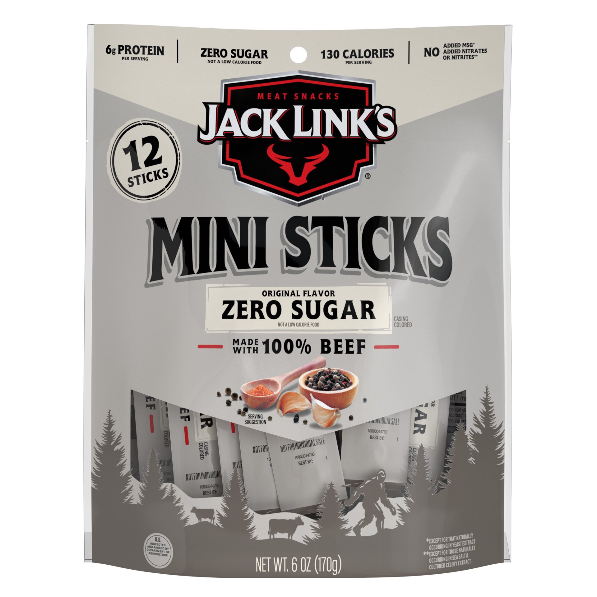 slide 1 of 1, Jack Link's Mr Beast Zero Sugar Original Mini Beef Sticks 12 Sticks, 6 oz