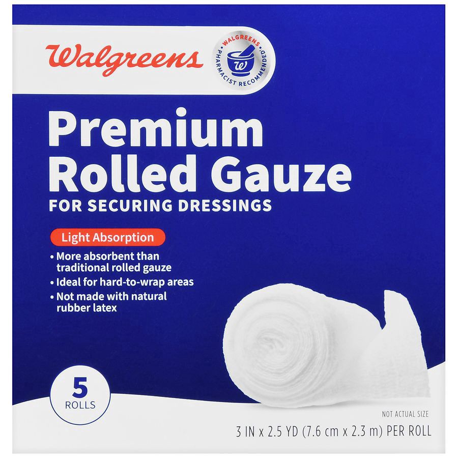 slide 4 of 5, Walgreens Premium Rolled Gauze Rolls - 5 Count, 3 in x 2.5 yd