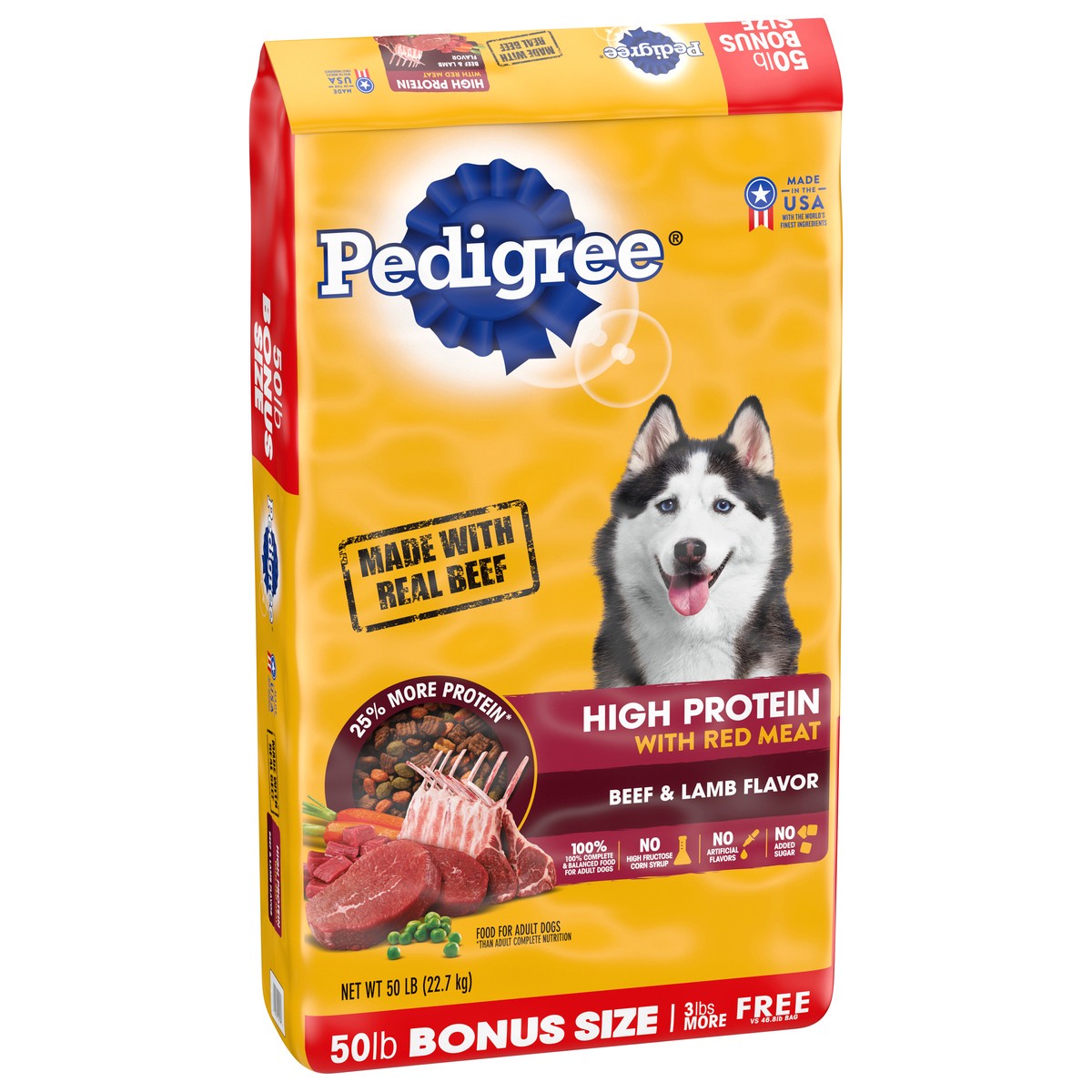 slide 3 of 12, PEDIGREE High Protein Adult Dry Dog Food Beef and Lamb Flavor Dog Kibble, 50 lb. Bonus Bag, 1 cnt