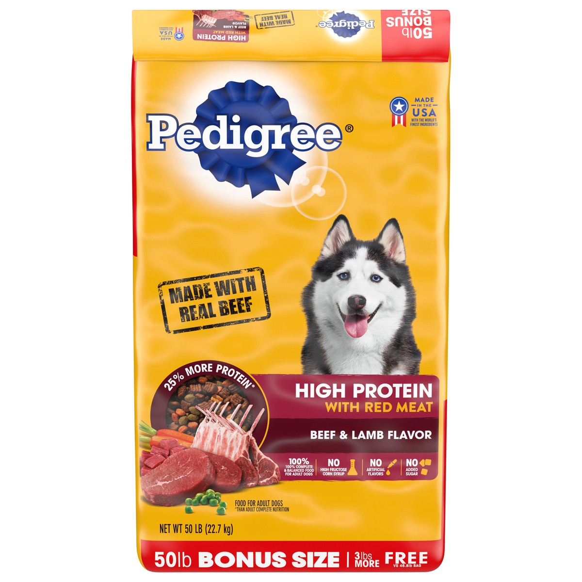 slide 5 of 12, PEDIGREE High Protein Adult Dry Dog Food Beef and Lamb Flavor Dog Kibble, 50 lb. Bonus Bag, 1 cnt