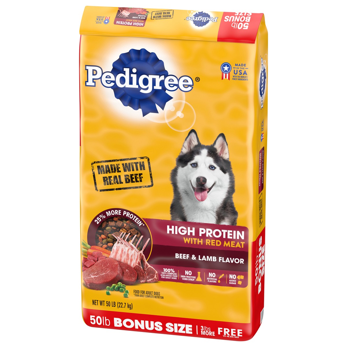 slide 6 of 12, PEDIGREE High Protein Adult Dry Dog Food Beef and Lamb Flavor Dog Kibble, 50 lb. Bonus Bag, 1 cnt