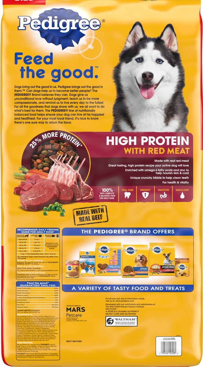 slide 9 of 12, PEDIGREE High Protein Adult Dry Dog Food Beef and Lamb Flavor Dog Kibble, 50 lb. Bonus Bag, 1 cnt