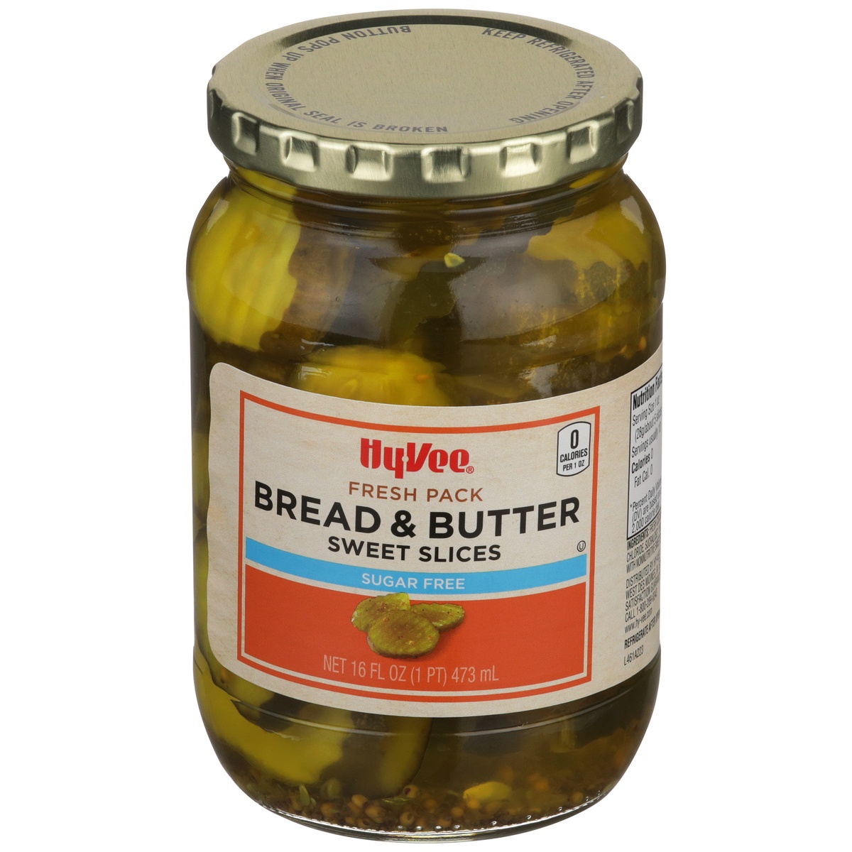slide 1 of 1, Hy-vee Bread & Butter Sugar Free Sweet Slices, 16 fl oz
