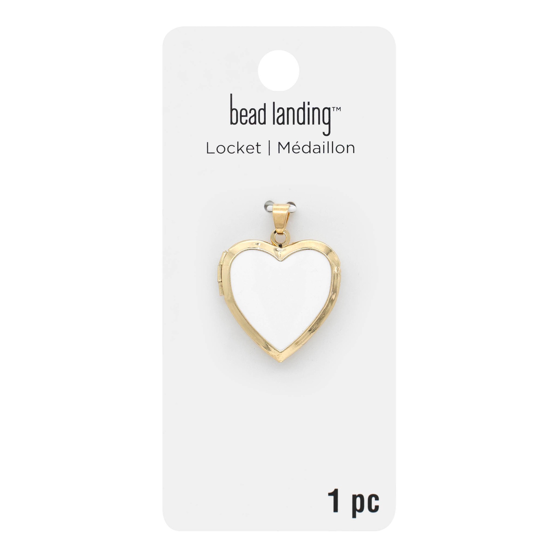 slide 3 of 3, Gold & White Enamel Heart Locket By Bead Landing, 30.22mm x 22.68mm