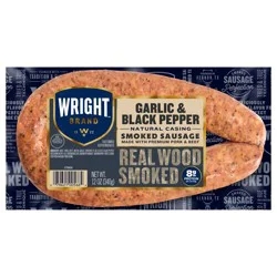 Wright Brand Real Wood Smoked Garlic & Black Pepper Smoked Sausage Rope, 12 Oz