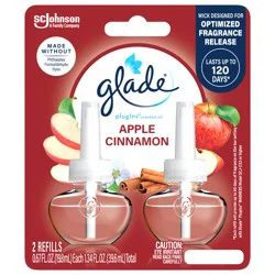 Glade PlugIns Scented Oil 2 Refills, Air Freshener, Apple Cinnamon, Essential Oil Infused Wall Plug In, 1.34 FL OZ, Pack of 2