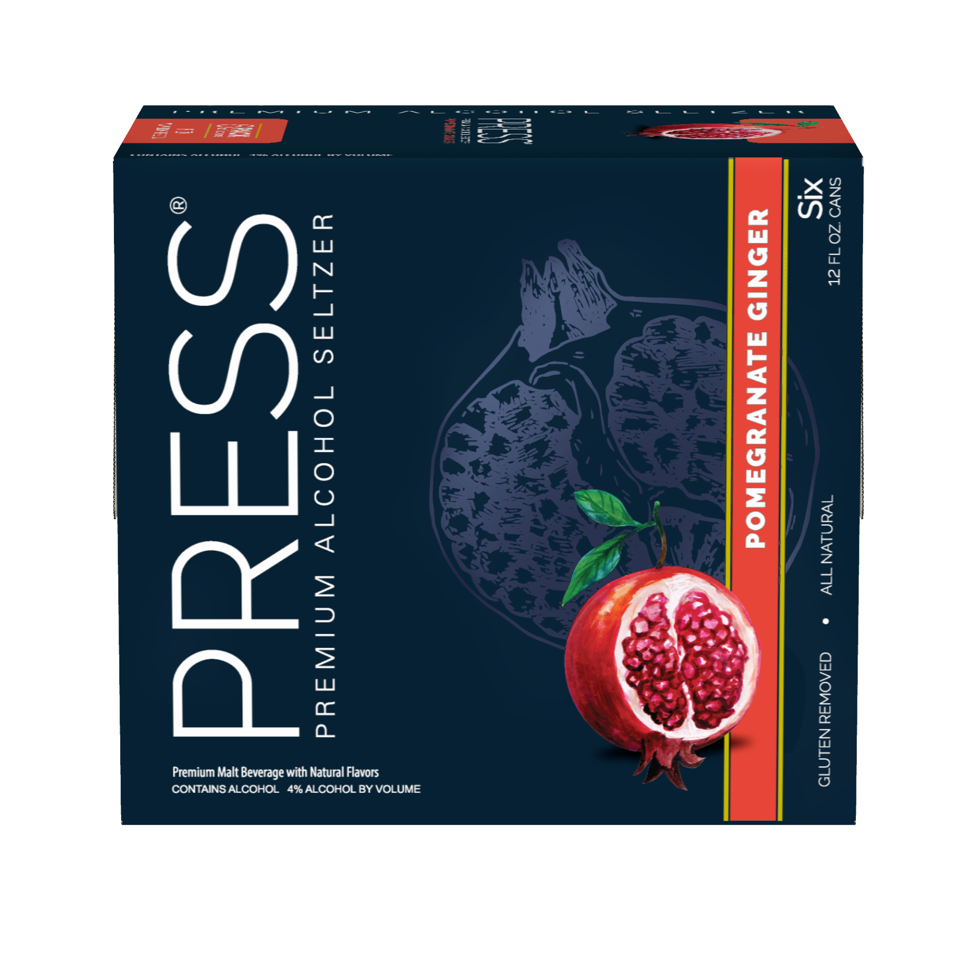 slide 1 of 1, PRESS Premium Hard Seltzer Pomegranate Ginger Malt Beverage, 6 pk 12 fl oz Cans, 4.0% ABV, 6 ct; 12 oz