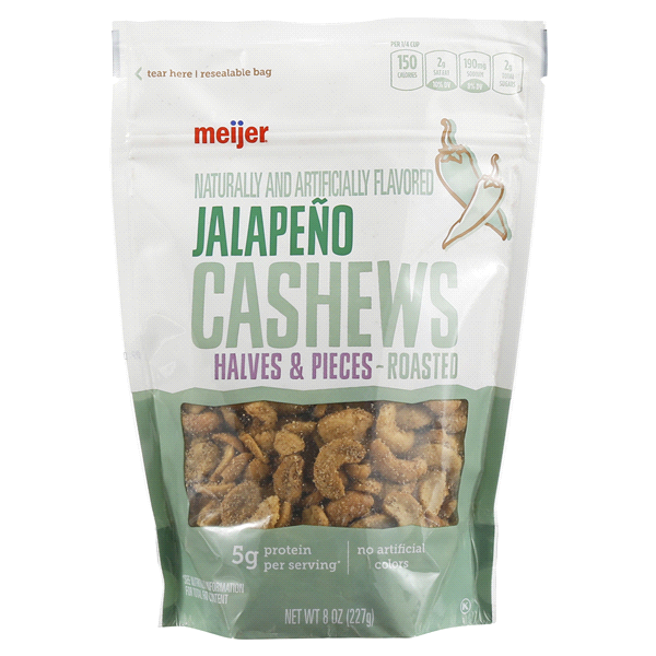slide 1 of 1, Meijer Jalapeno Cashews Halves, 8 oz