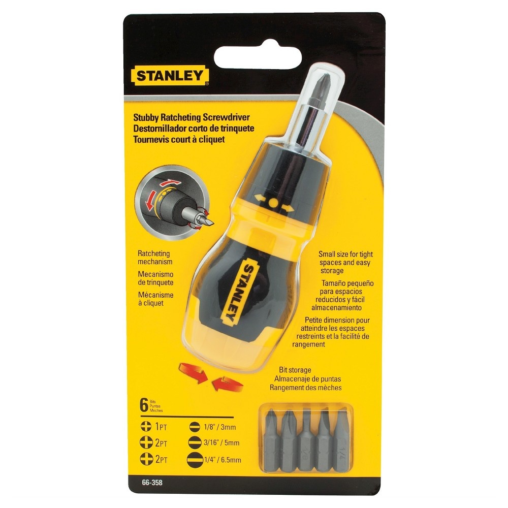 slide 2 of 2, STANLEY Ratcheting Multi-Bit Stubby Screwdriver, 1 ct