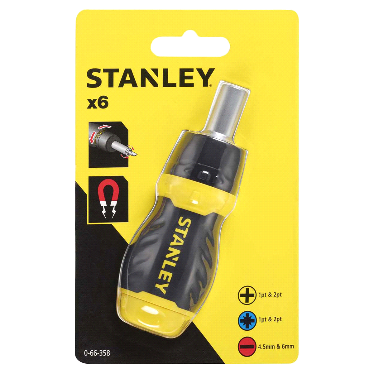 slide 1 of 2, STANLEY Ratcheting Multi-Bit Stubby Screwdriver, 1 ct