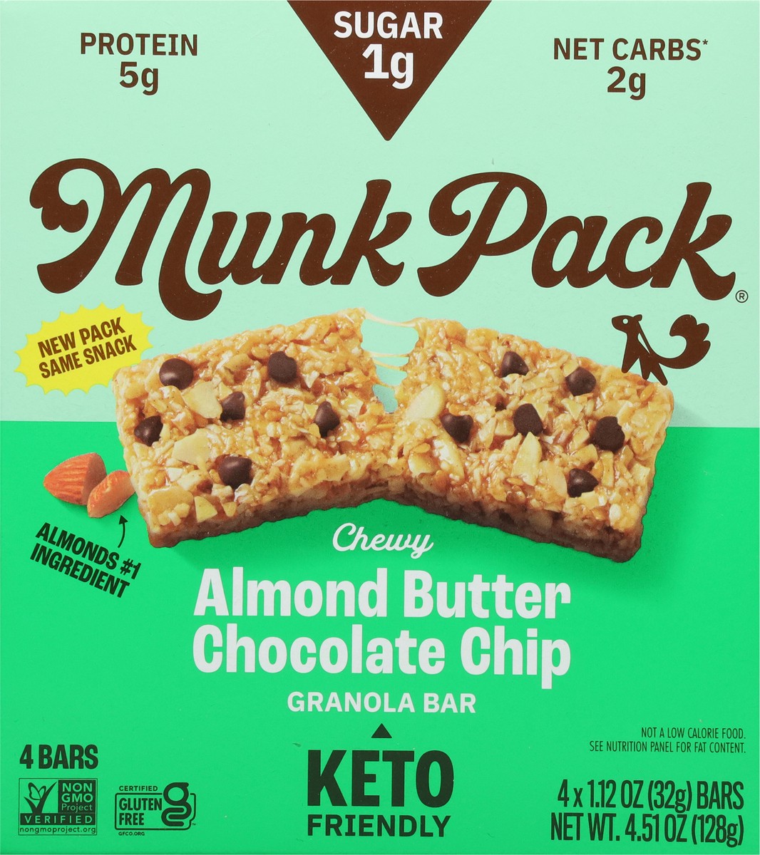 slide 4 of 9, Munk Pack Chewy Almond Butter Chocolate Chip Granola Bar 4 ea, 4 ct