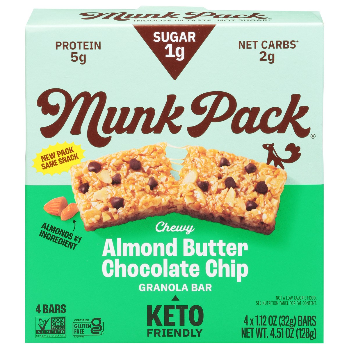 slide 1 of 9, Munk Pack Chewy Almond Butter Chocolate Chip Granola Bar 4 ea, 4 ct