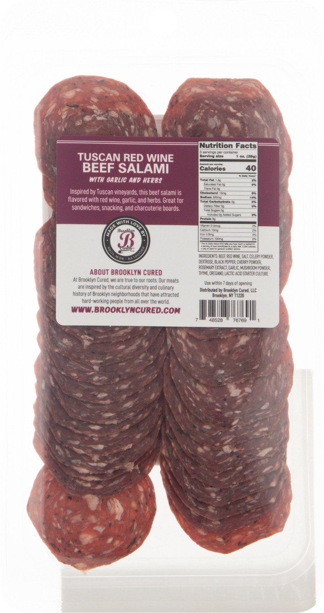 slide 5 of 14, Brooklyn Cured Tuscan Red Wine Beef Salami with Garlic and Herbs 3 oz, 3 oz
