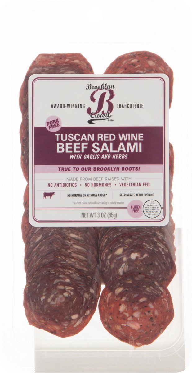 slide 10 of 14, Brooklyn Cured Tuscan Red Wine Beef Salami with Garlic and Herbs 3 oz, 3 oz