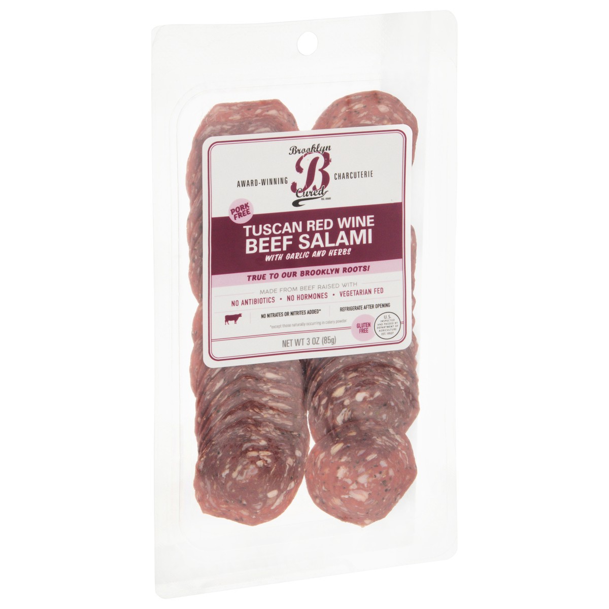 slide 8 of 14, Brooklyn Cured Tuscan Red Wine Beef Salami with Garlic and Herbs 3 oz, 3 oz