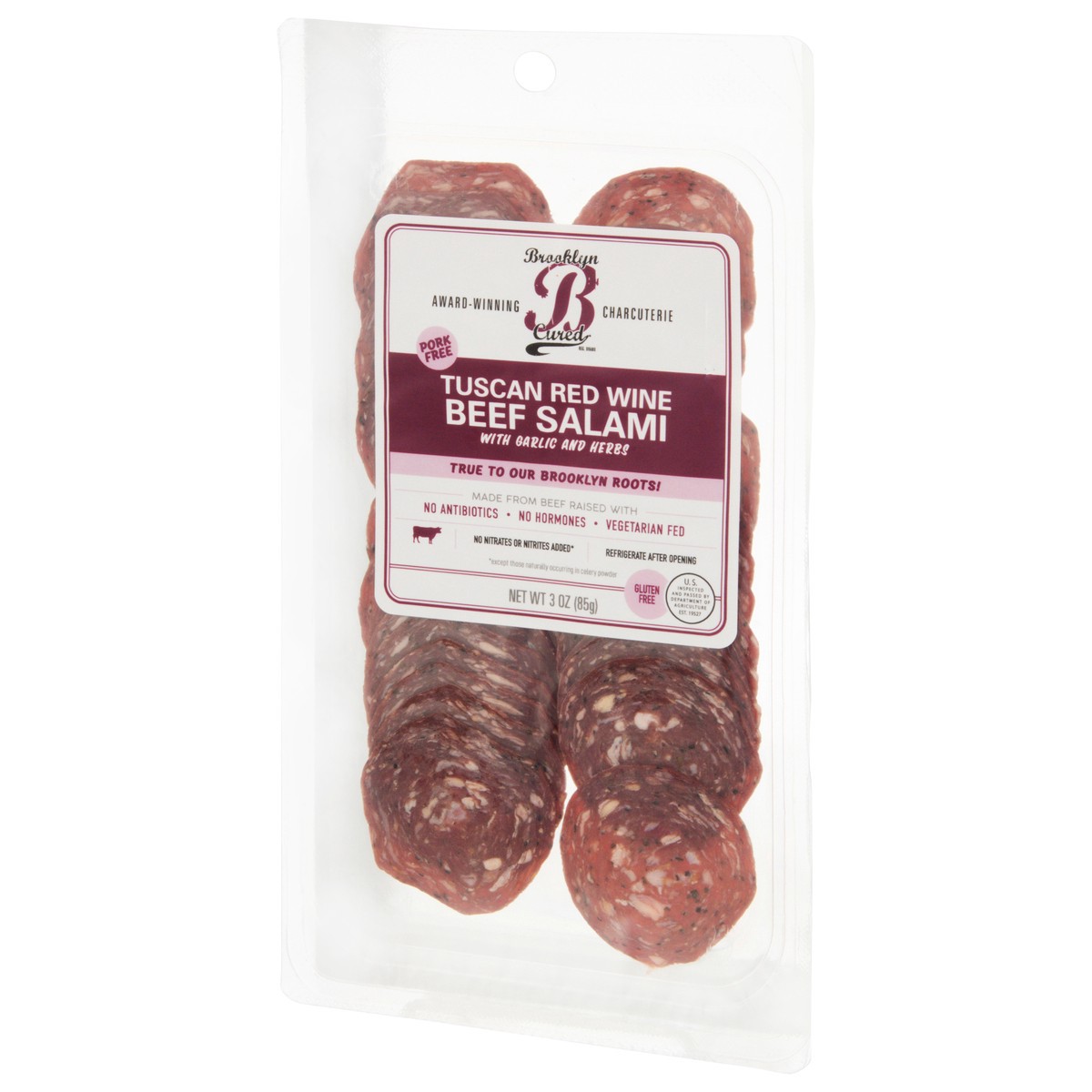 slide 11 of 14, Brooklyn Cured Tuscan Red Wine Beef Salami with Garlic and Herbs 3 oz, 3 oz
