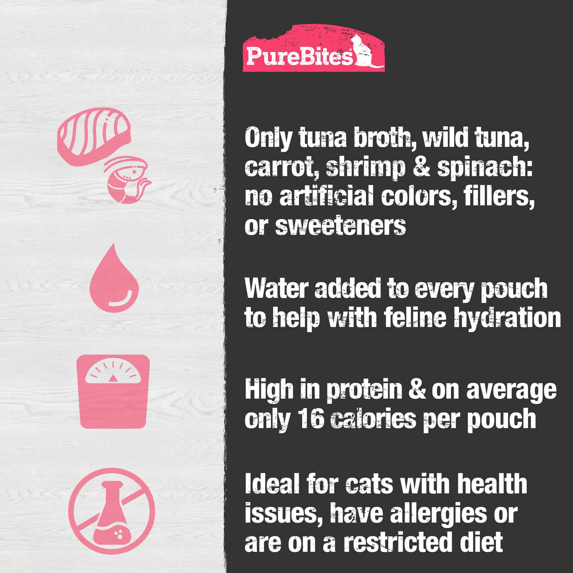 slide 4 of 5, PureBites Tuna, Shrimp & Vegetables Broth Pouch, 1.76 oz