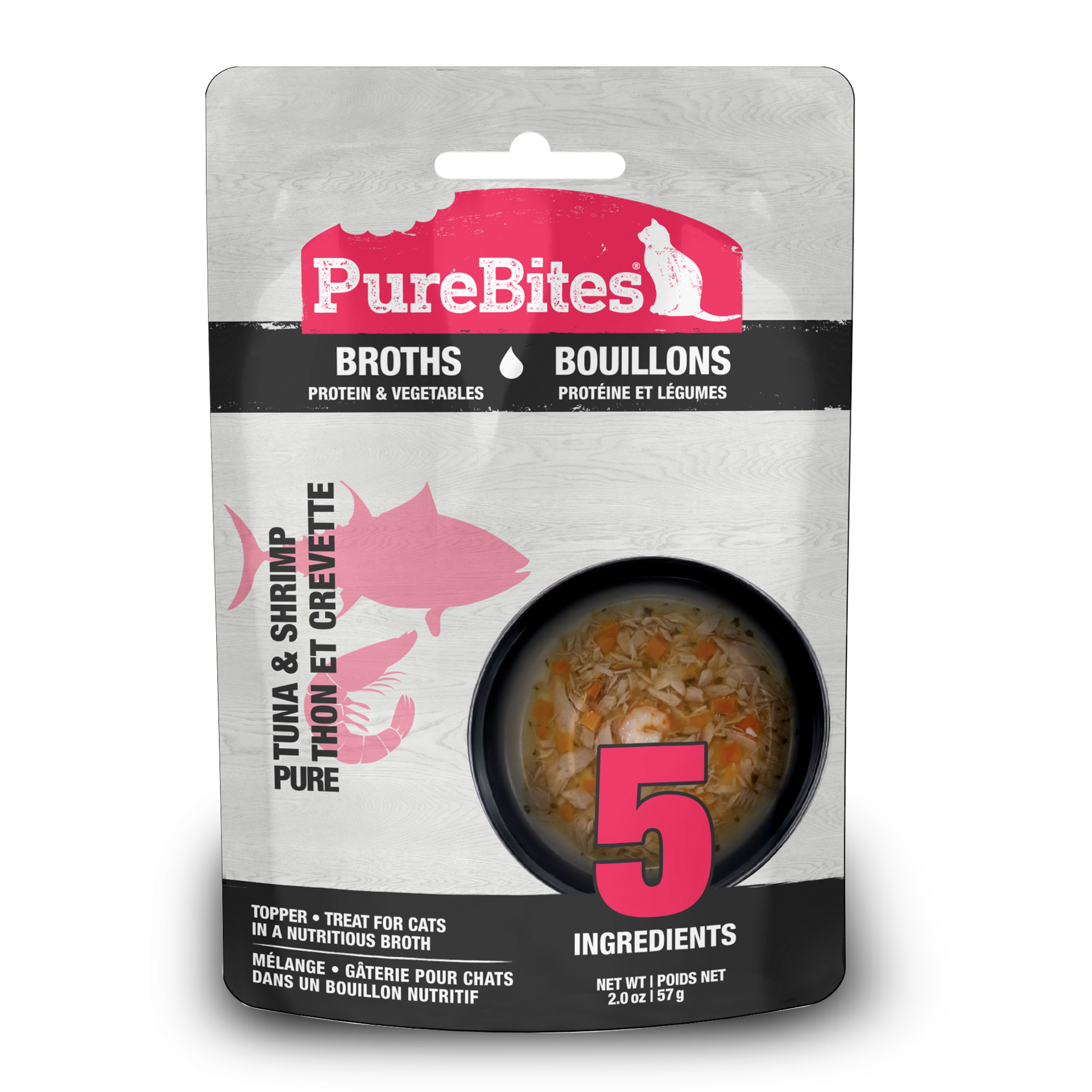 slide 1 of 5, PureBites Tuna, Shrimp & Vegetables Broth Pouch, 1.76 oz