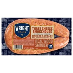 Wright Brand Smoked Sausage Rope Three Cheese Smokehouse, 12 Oz