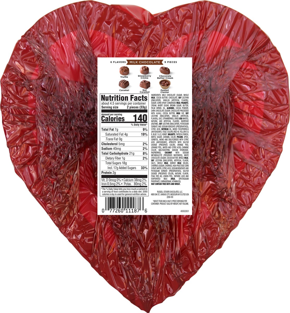 slide 3 of 11, RUSSELL STOVER Valentine's Day Red Foil Heart Milk Chocolate Assortment Gift Box, 5.1 oz. (˜ 9 pieces), 9 ct