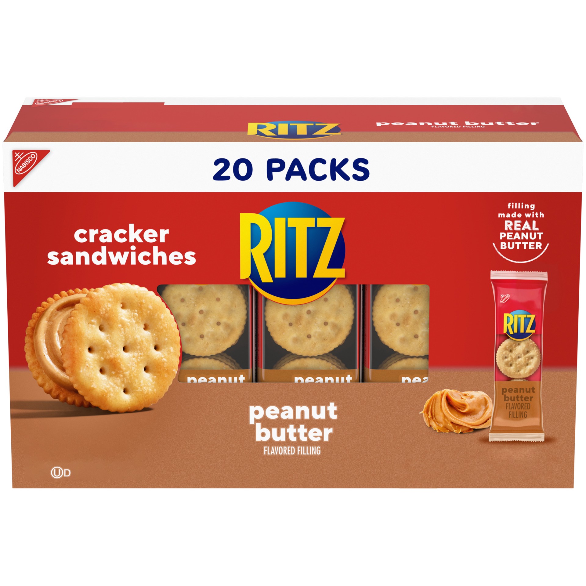 slide 1 of 14, RITZ Peanut Butter Sandwich Crackers, Lunch Snacks, 20 Snack Packs (6 Crackers Per Pack), 27.60 oz