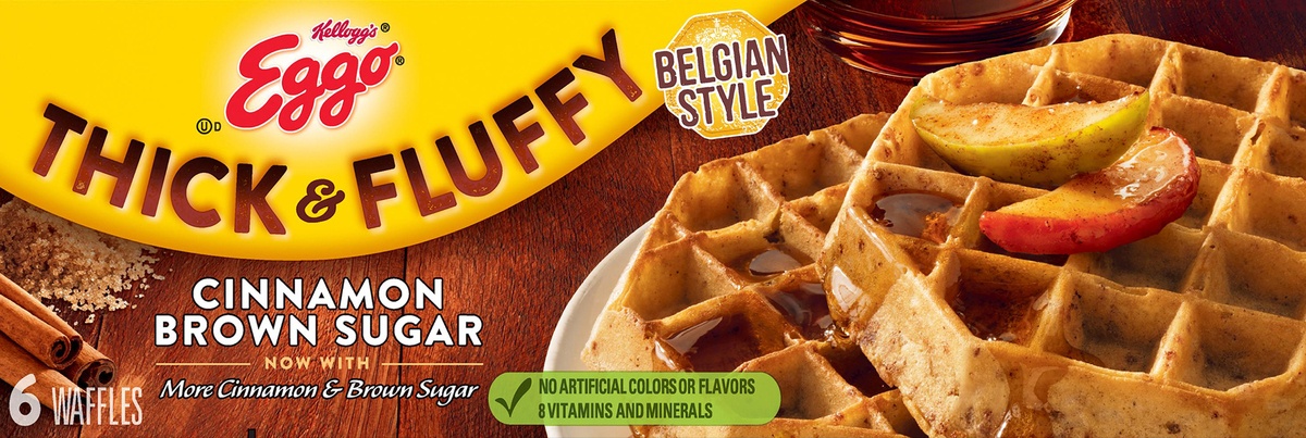 slide 7 of 10, Eggo Frozen Waffles, Belgian Style, Resealable, Cinnamon Brown Sugar, 11.6 oz