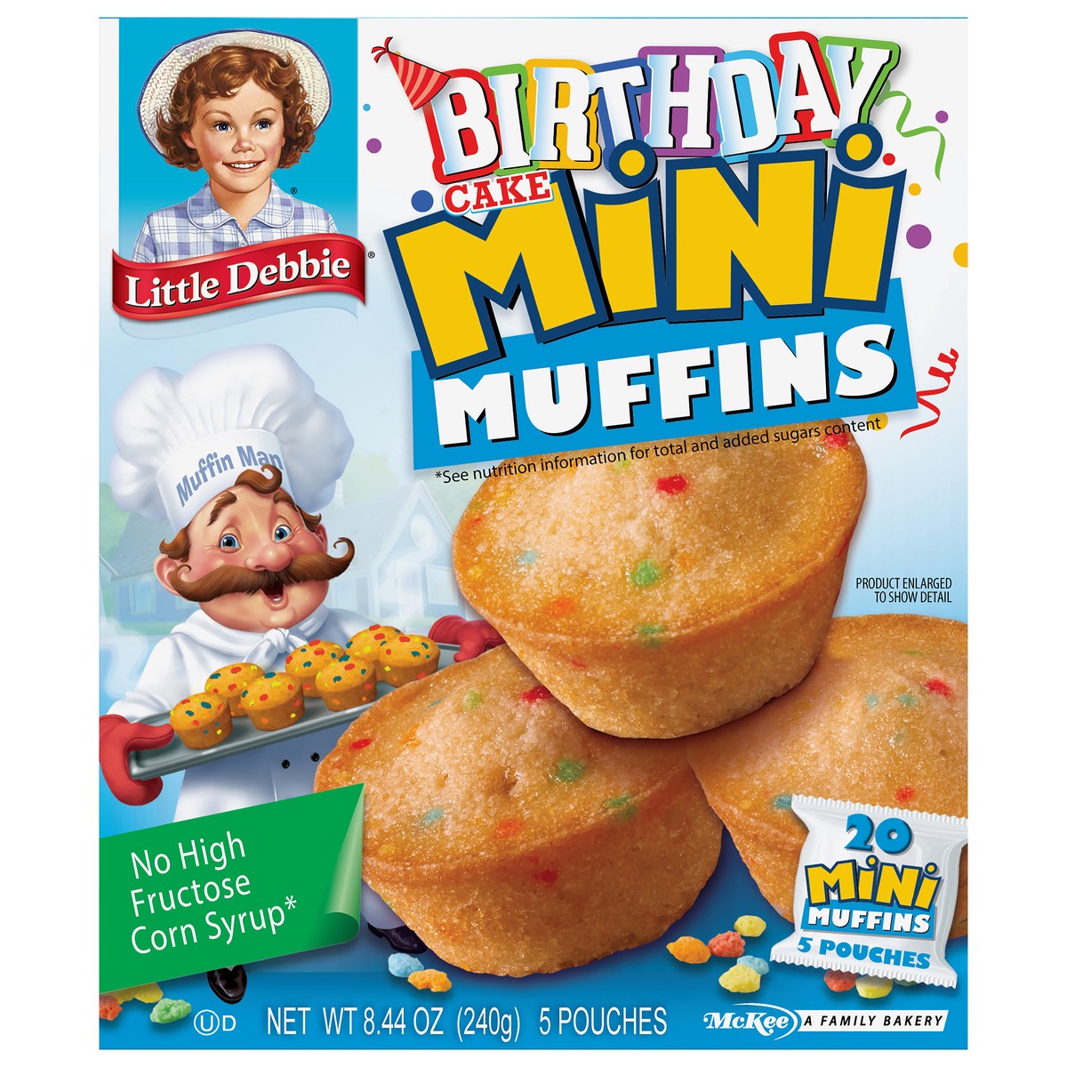 slide 1 of 7, Little Debbie Snack Cakes, Little Debbie Family Pack Mini Muffins (birthday cake), 5 ct