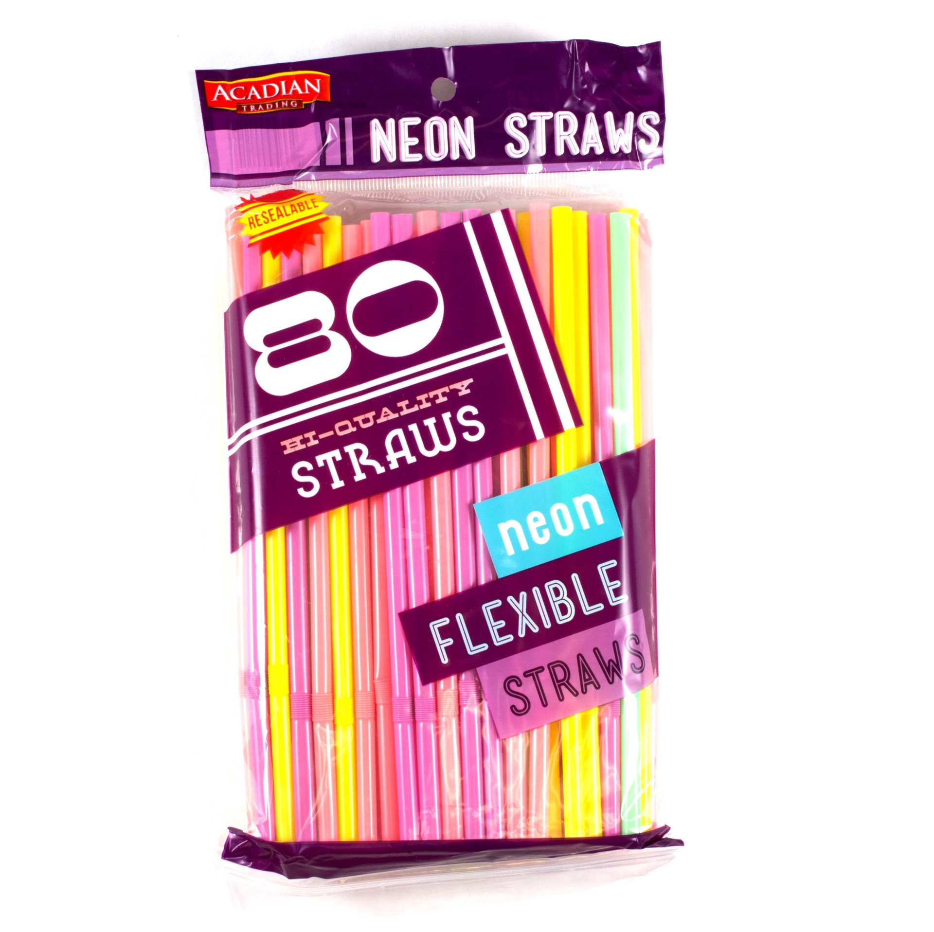 slide 1 of 1, Acadian Trading Neon Flexible Straws, 100 ct
