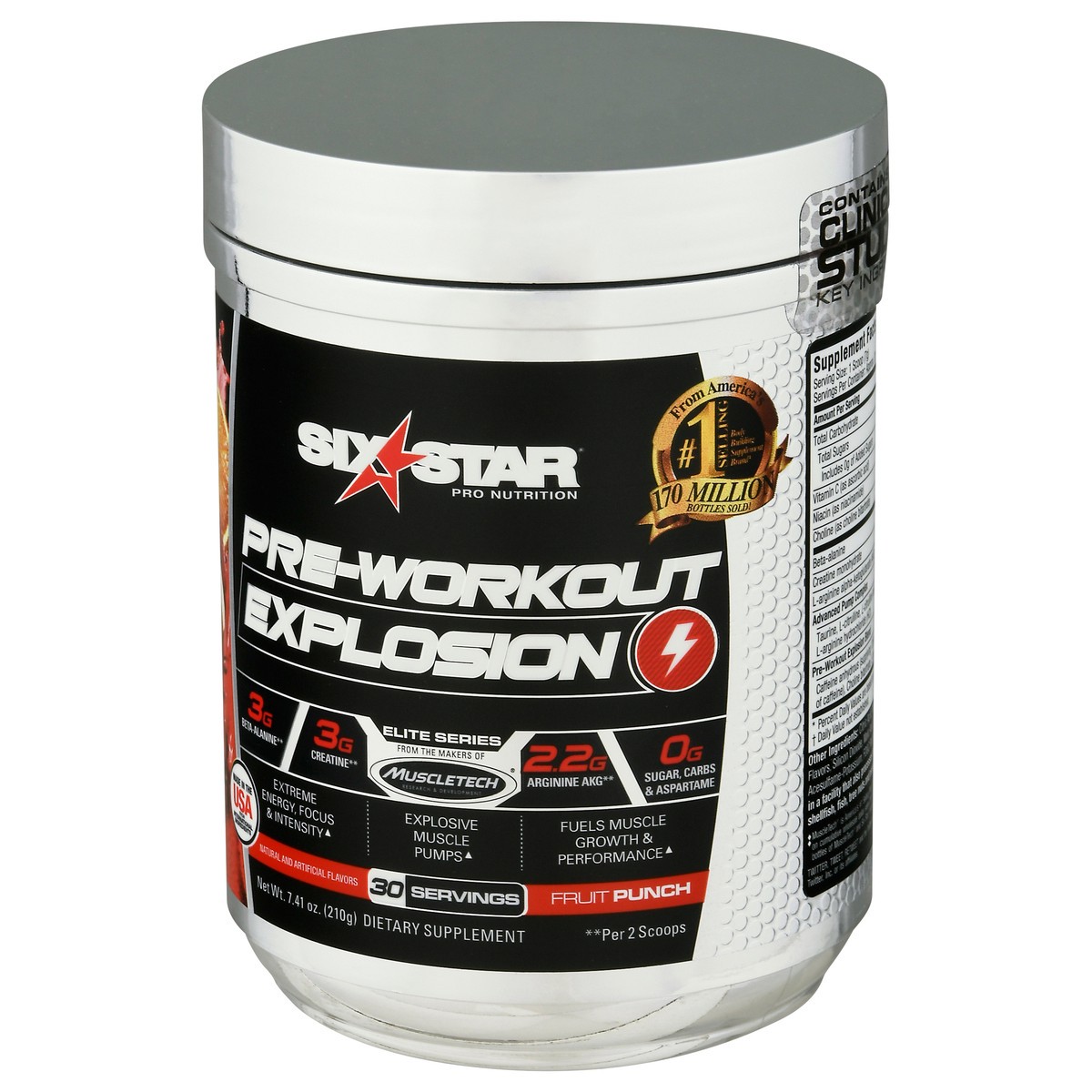 slide 3 of 9, Six Star Pre-workout Explosion Powder Fruit Punch Flavor, 6.4 oz