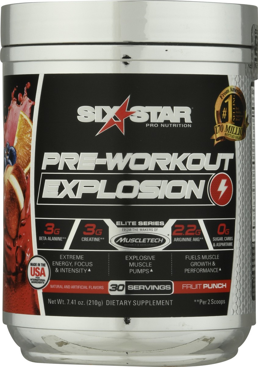 slide 1 of 9, Six Star Pre-workout Explosion Powder Fruit Punch Flavor, 6.4 oz