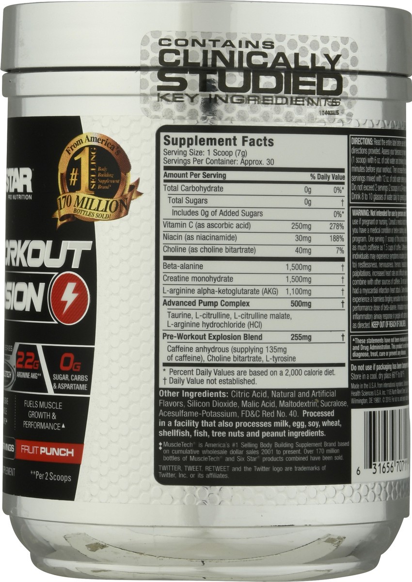 slide 2 of 9, Six Star Pre-workout Explosion Powder Fruit Punch Flavor, 6.4 oz