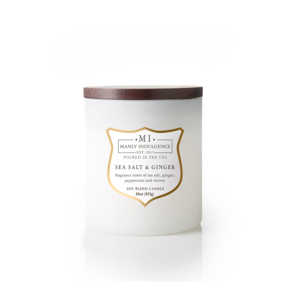 slide 1 of 1, Manly Indulgence Sea Salt & Ginger Soy Blend Candle - White, 16 oz