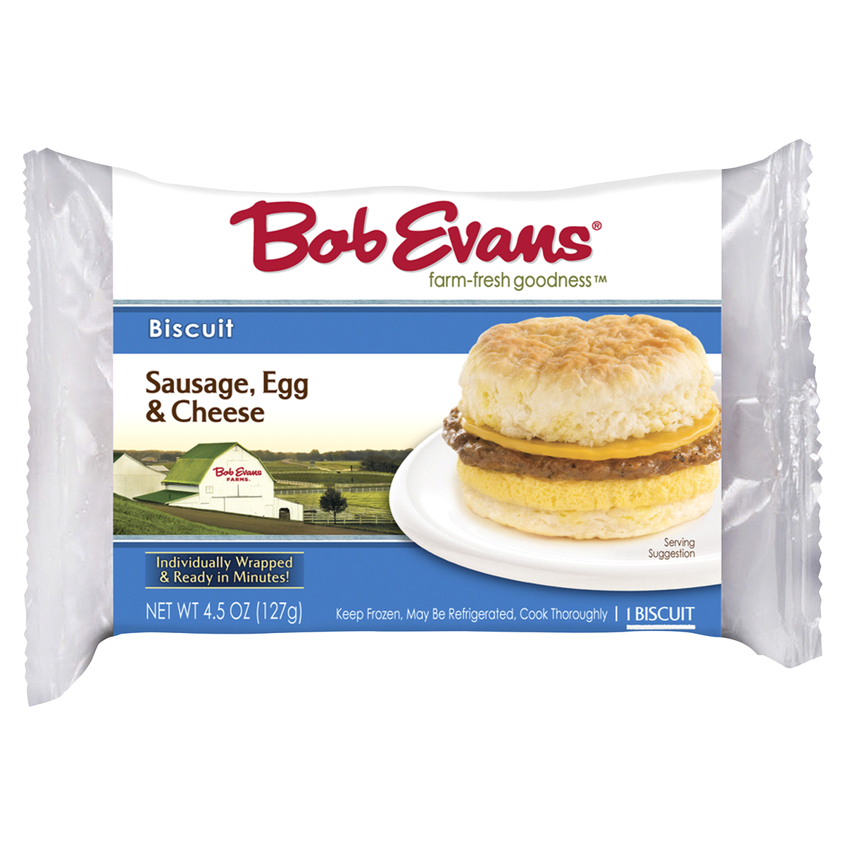 slide 1 of 3, Bob Evans Sausage, Egg & Cheese Biscuit, 4.5 oz