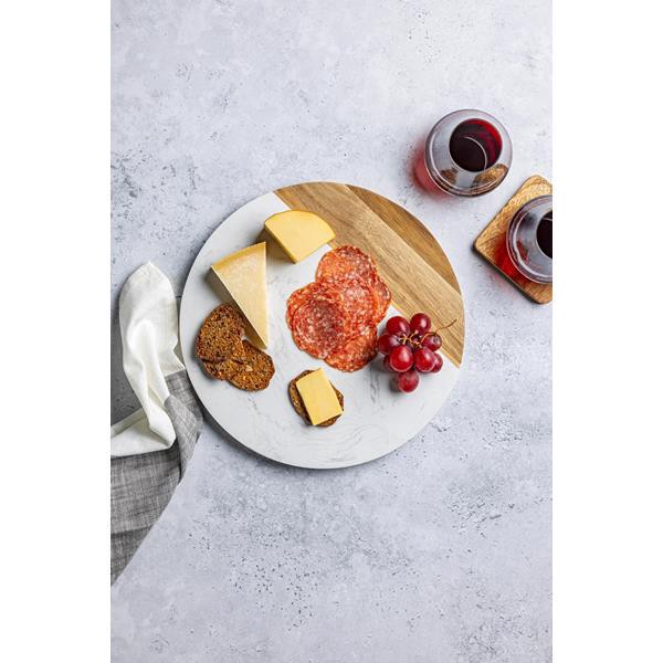 slide 1 of 1, Hy-Vee Seasons 12x12-Inch Round Acacia Wood And Stone Board, 1 ct